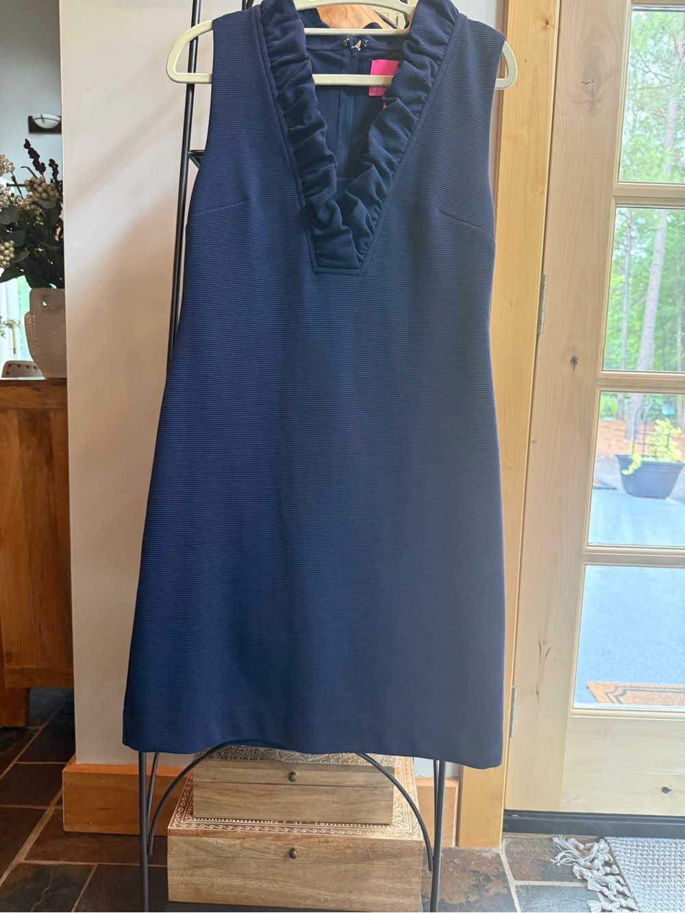 Lilly Pulitzer Navy Ruffle Neck Top - Picture 4 of 5